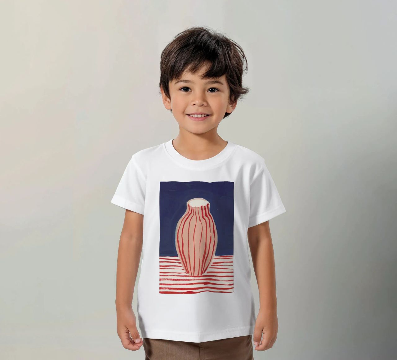 Red Striped Pink Vase kids t-shirt by Sonia Brittain