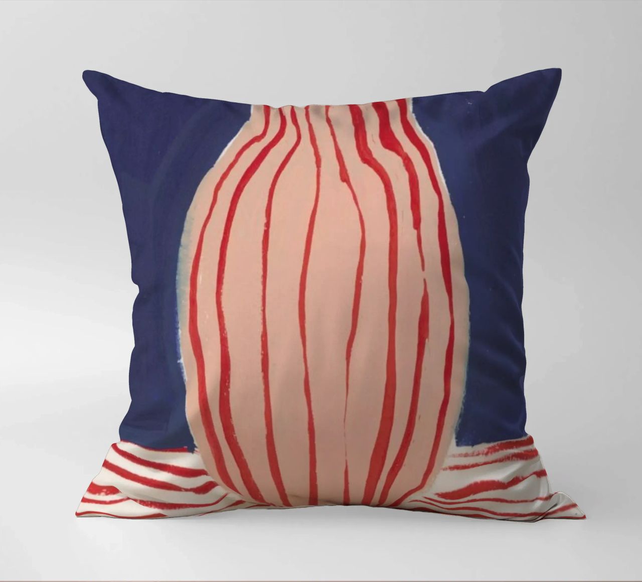 Red Striped Pink Vase decorative cushion by Sonia Brittain