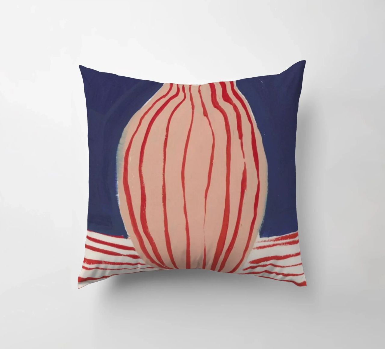 Red Striped Pink Vase decorative cushion by Sonia Brittain