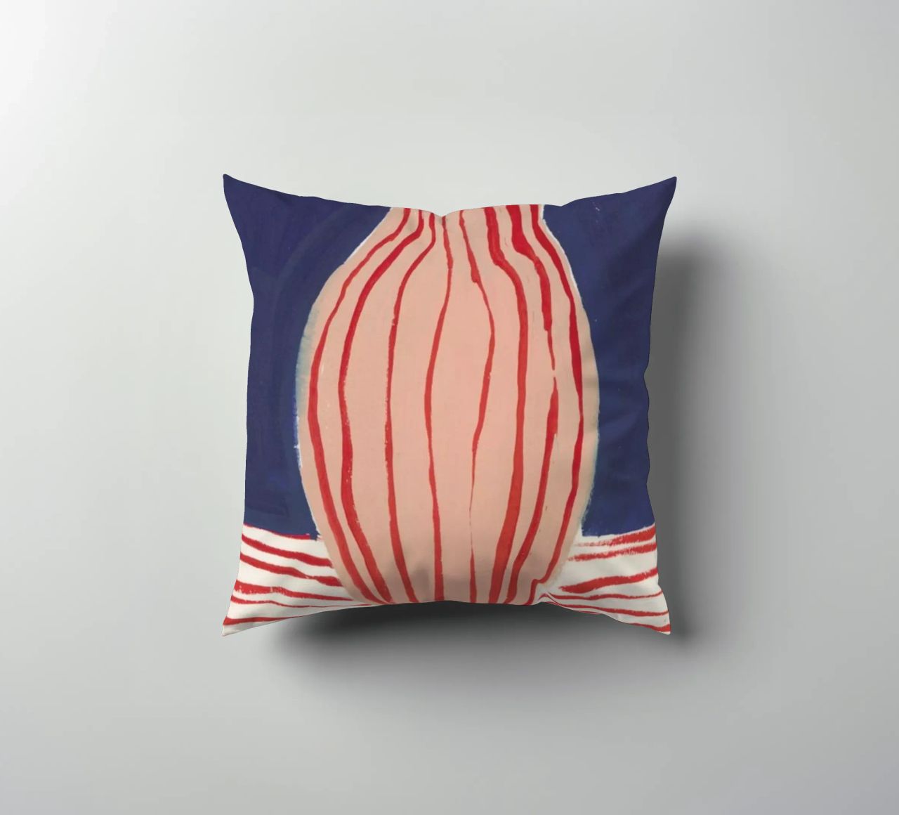 Red Striped Pink Vase decorative cushion by Sonia Brittain