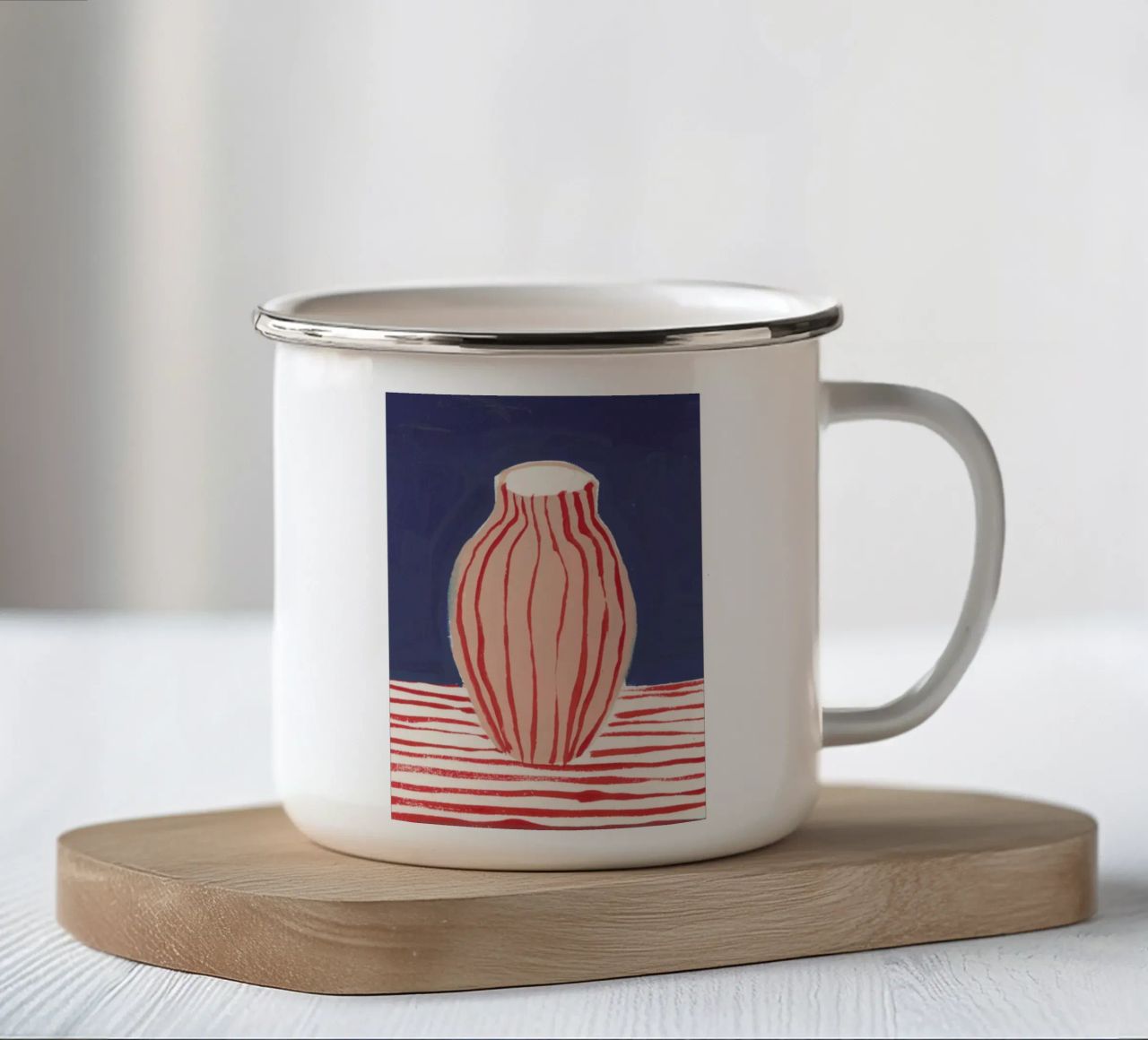 Red Striped Pink Vase enamel mug by Sonia Brittain