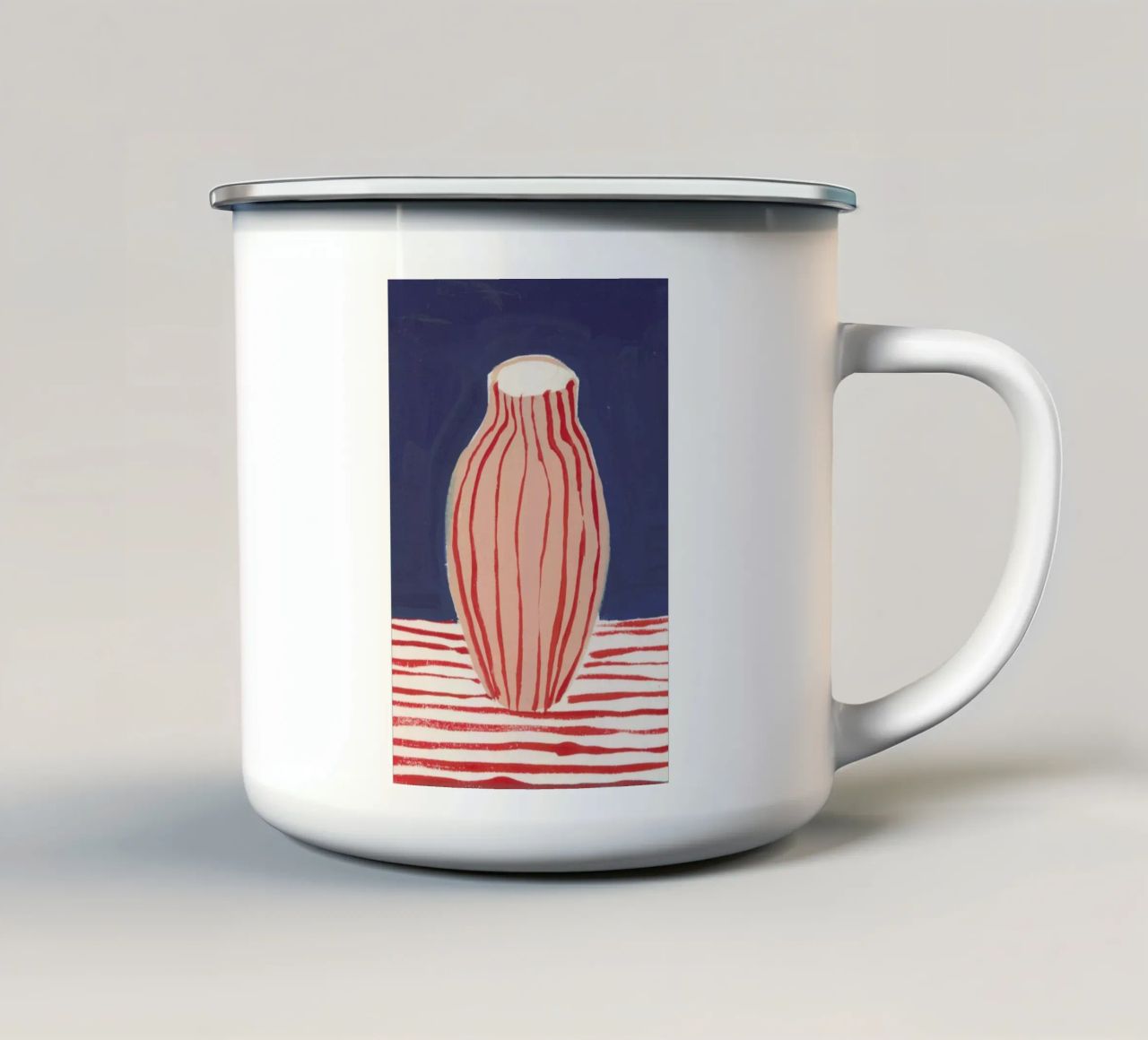 Red Striped Pink Vase enamel mug by Sonia Brittain