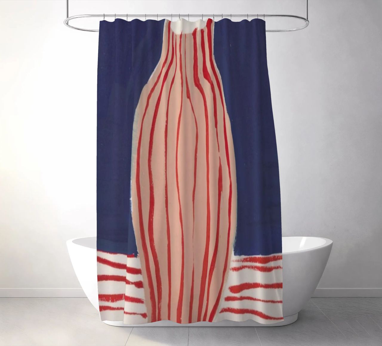 Red Striped Pink Vase shower curtain by Sonia Brittain