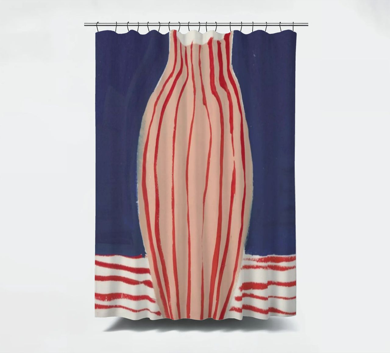 Red Striped Pink Vase shower curtain by Sonia Brittain