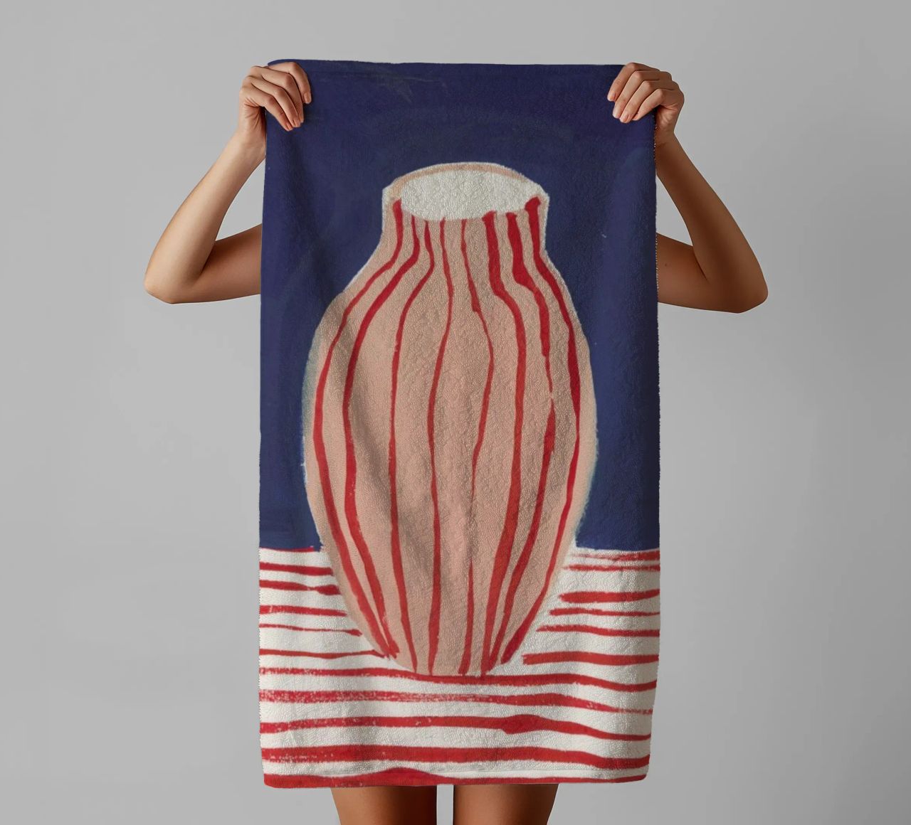 Red Striped Pink Vase towel by Sonia Brittain