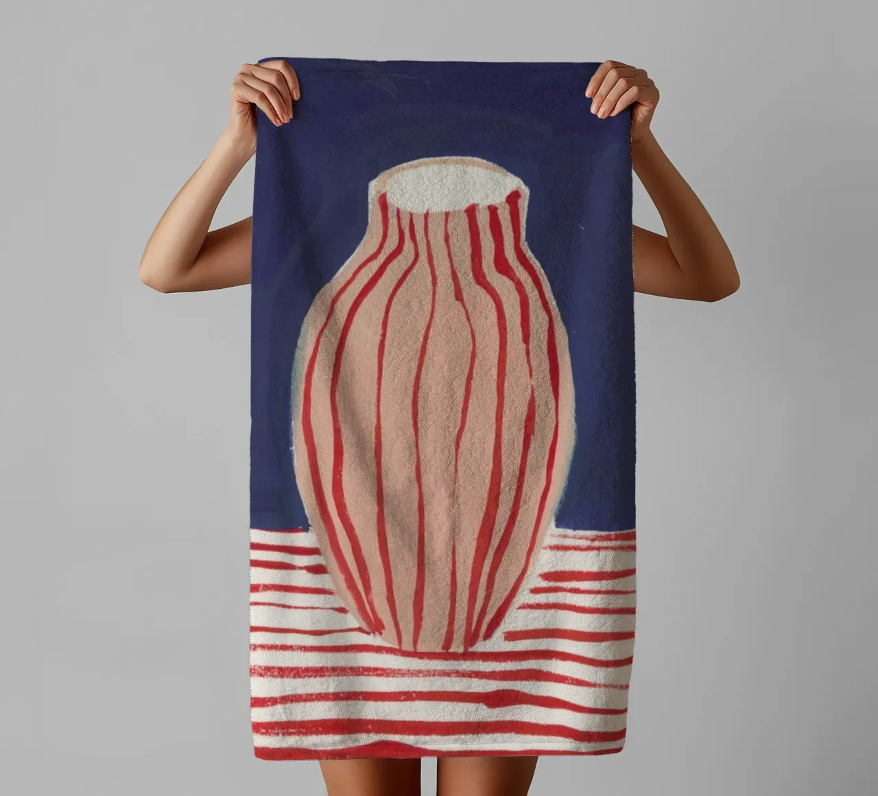 Red Striped Pink Vase towel by Sonia Brittain