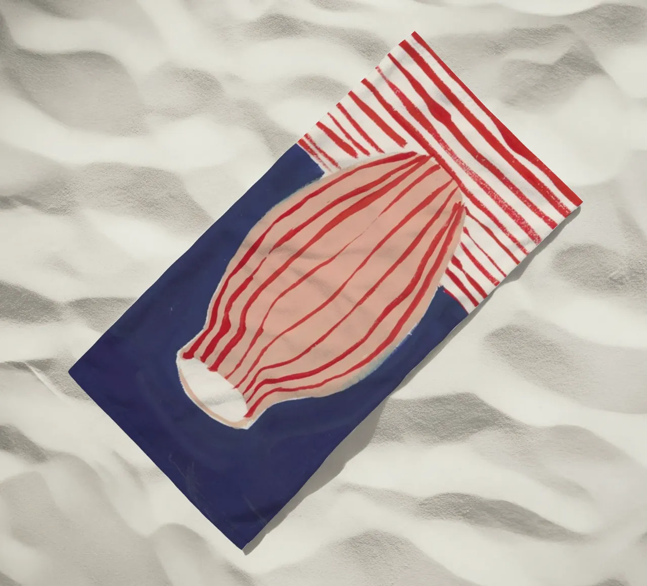 Red Striped Pink Vase beach towel by Sonia Brittain