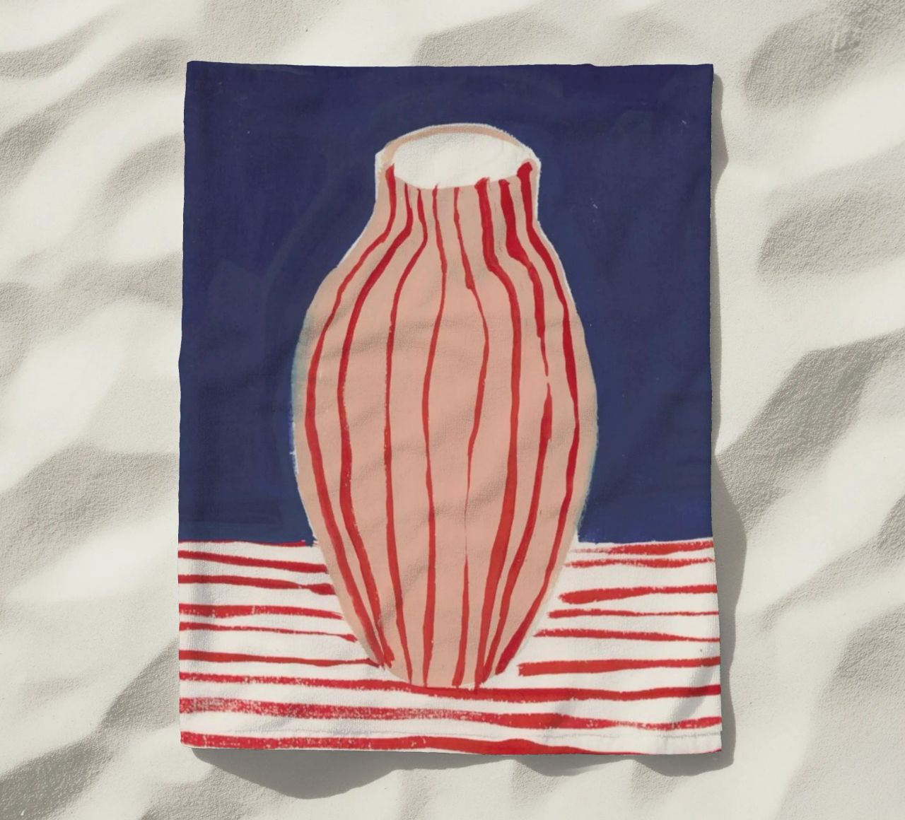 Red Striped Pink Vase beach towel by Sonia Brittain