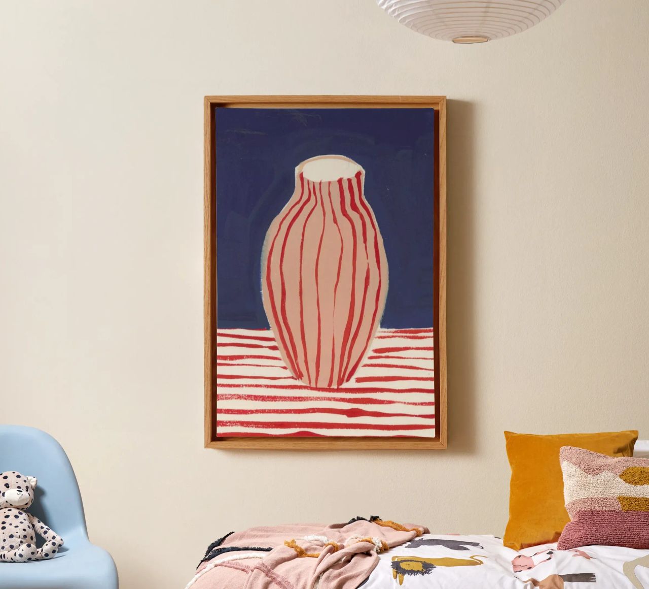 Red Striped Pink Vase canvas by Sonia Brittain