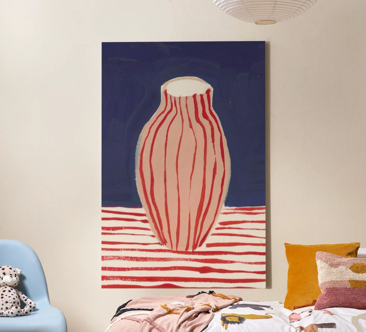 Red Striped Pink Vase canvas by Sonia Brittain