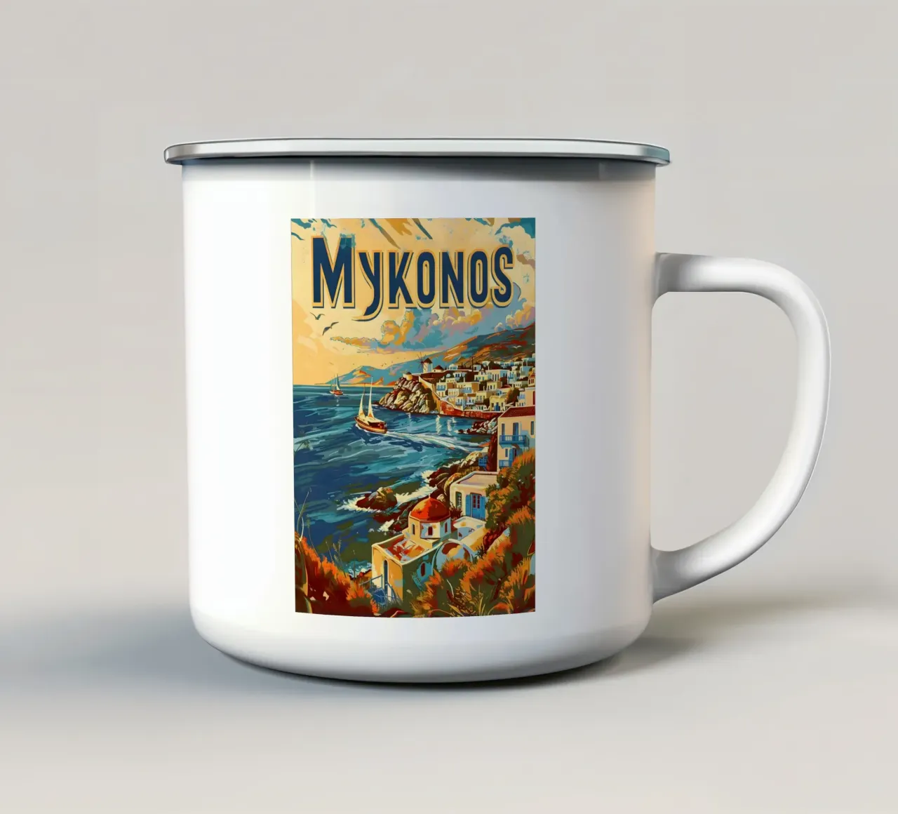 Mykonos vintage reisposter emaille mok van Vintage Travel Art