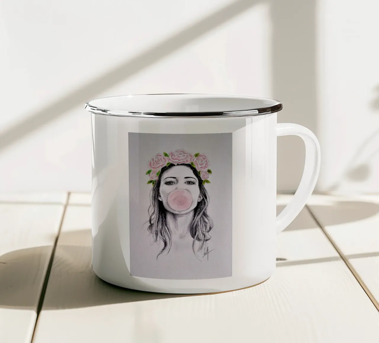 Bubblegum tazza in smalto da Libby Watkins