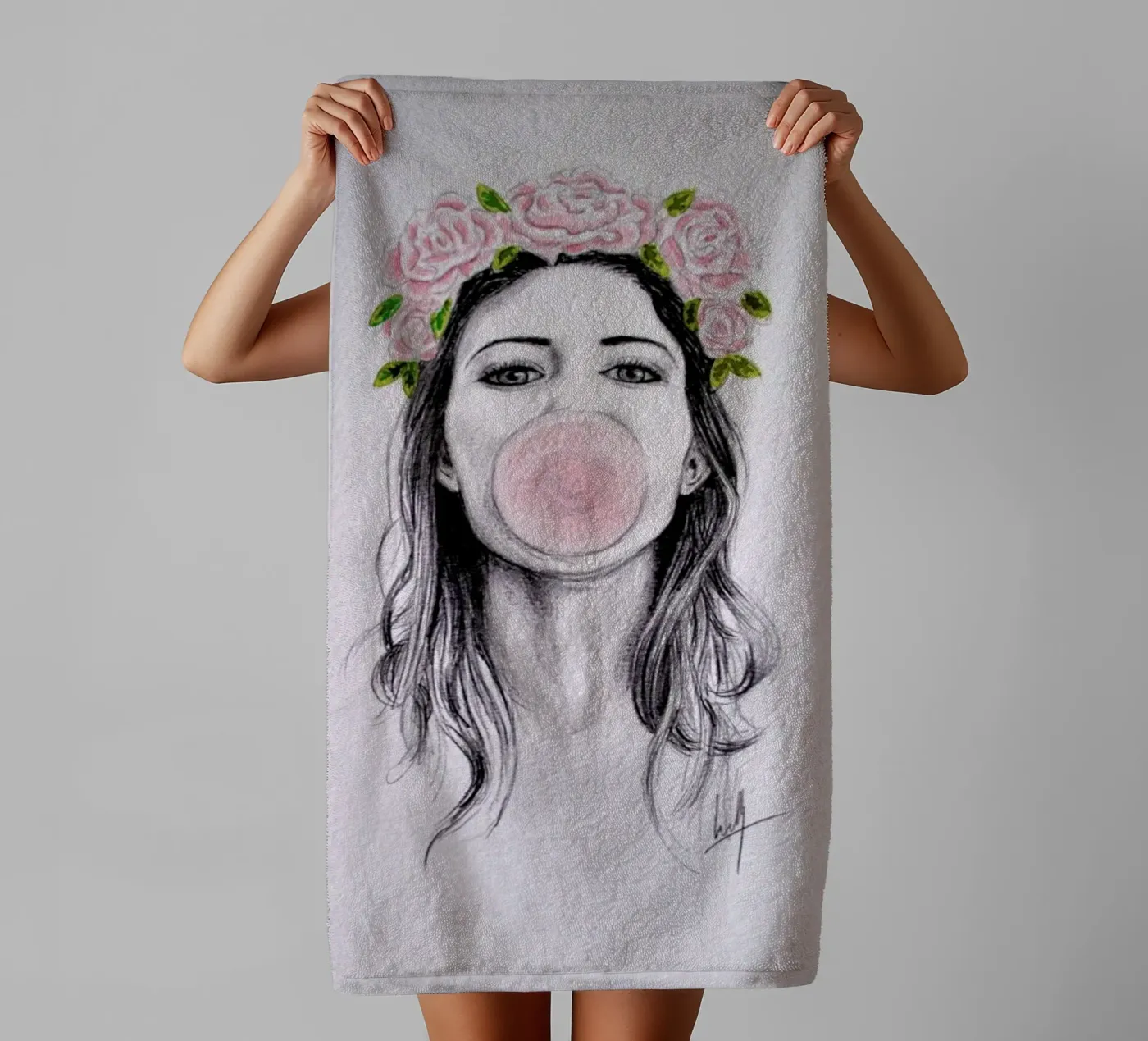 Bubblegum towel by Libby Watkins