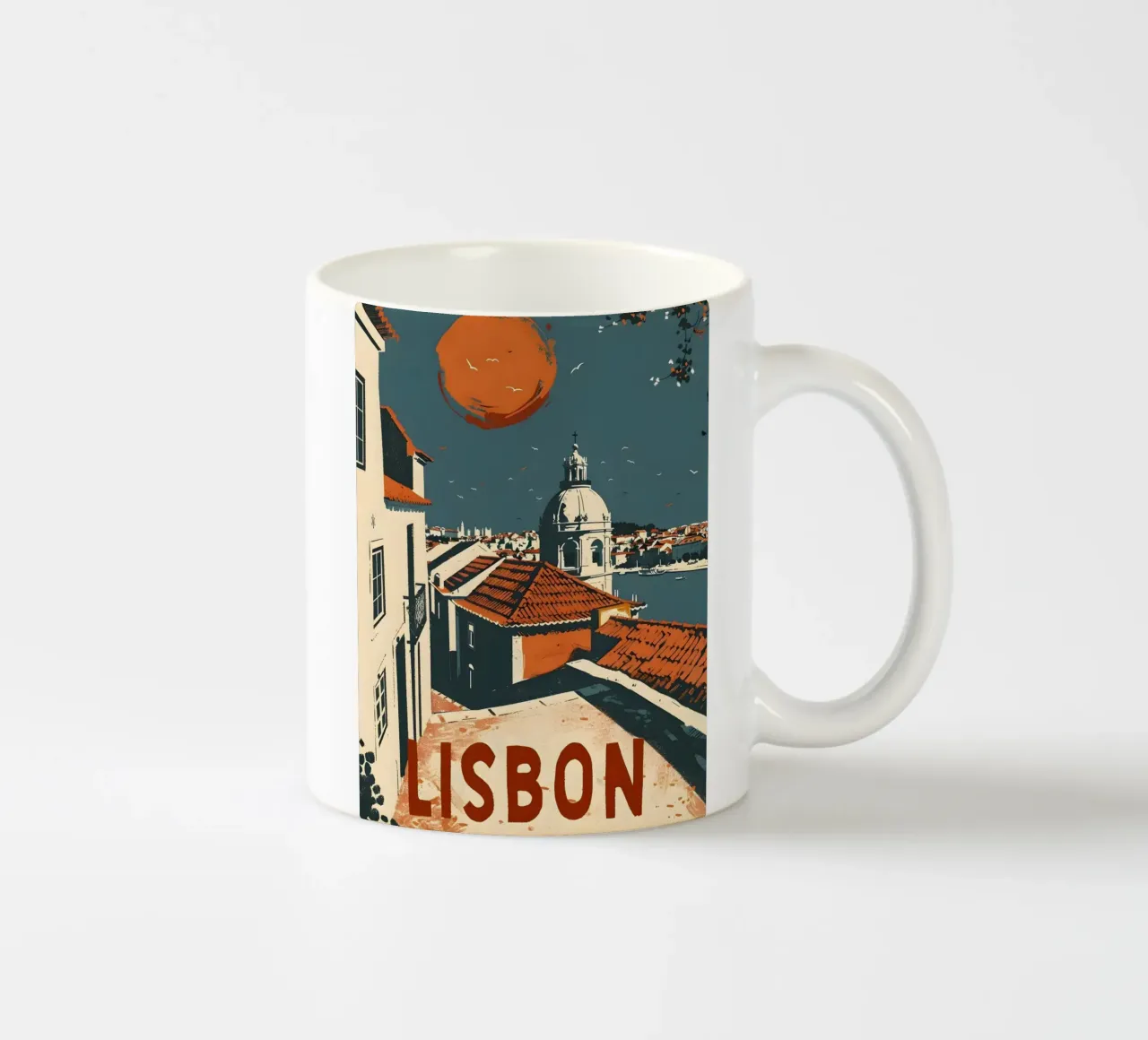 Poster di viaggio vintage di Lisbona tazza in ceramica da Vintage Travel Art