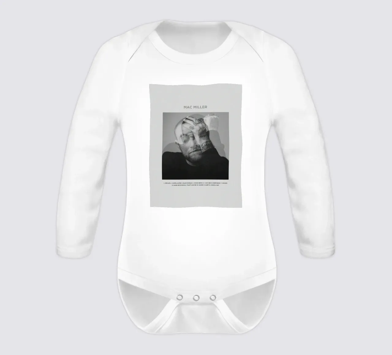 mac miller never forgotten long-sleeve baby romper by bkow