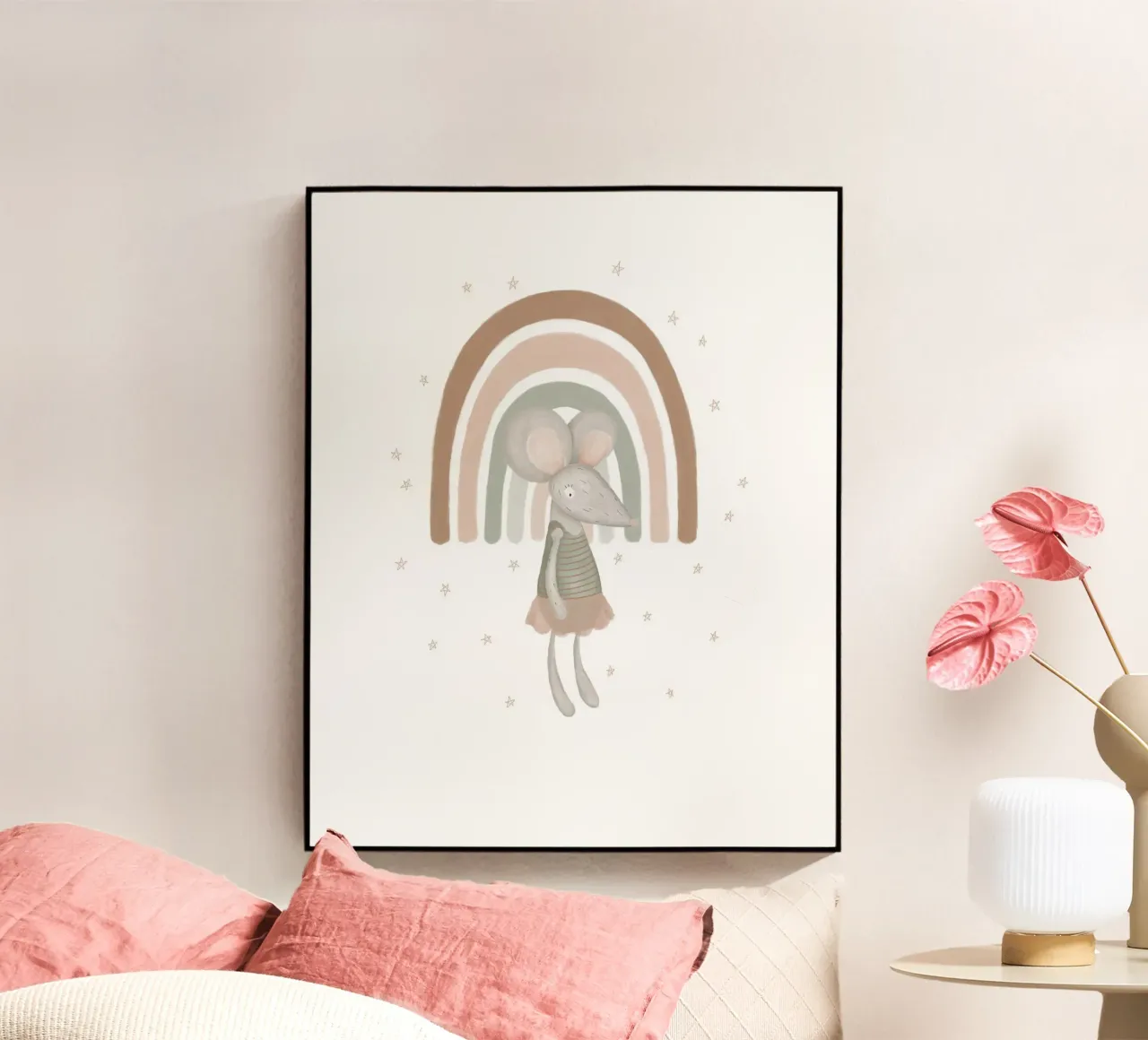Boho Mouse and Rainbow Nursery Print (en inglés) metacrilato de Urchin Bay Art