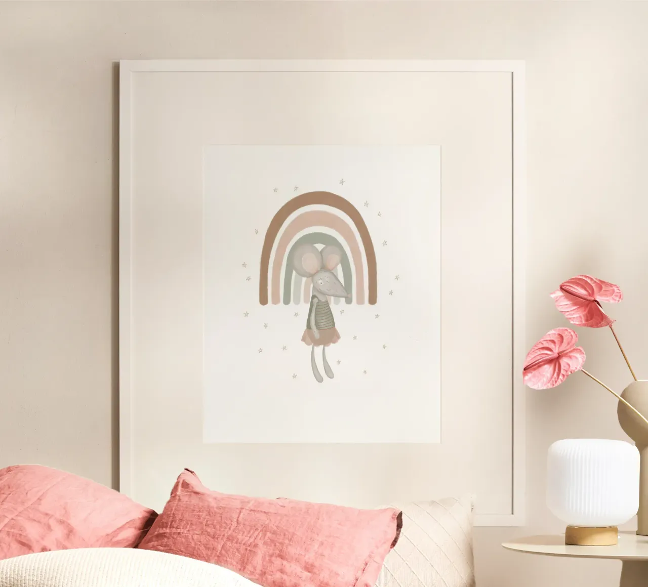 Boho Mouse and Rainbow Nursery Print hahnemühle by Urchin Bay Art