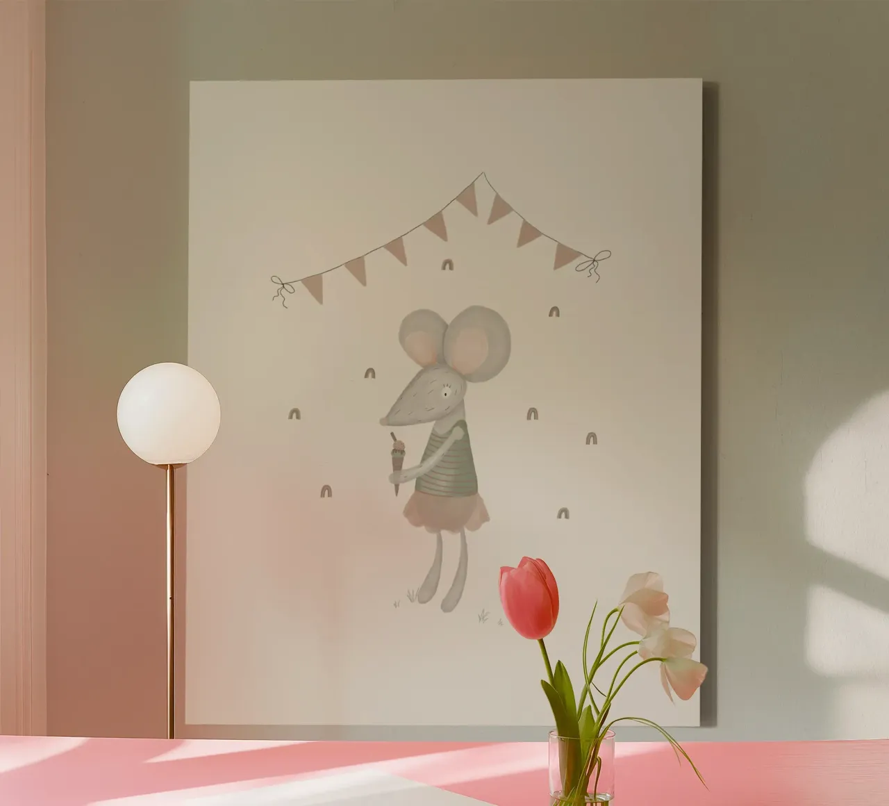 Birthday Mouse with Ice Cream Art Print canvas by Urchin Bay Art