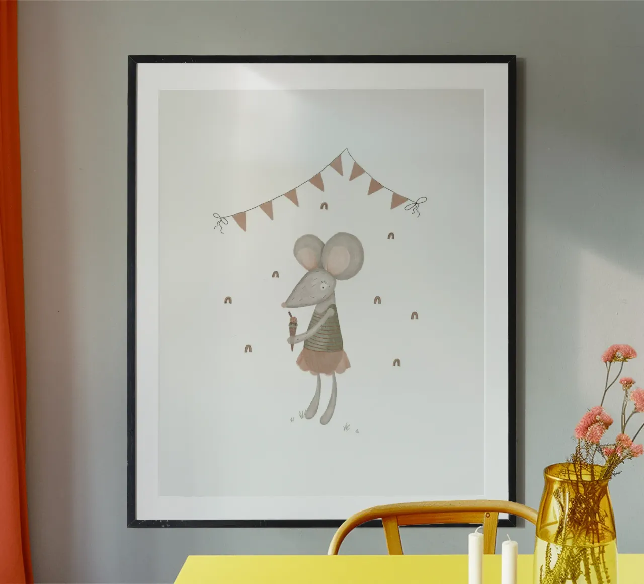 Rosa & graue Mireille Maus mit Eiscreme Kunst Poster von Urchin Bay Art