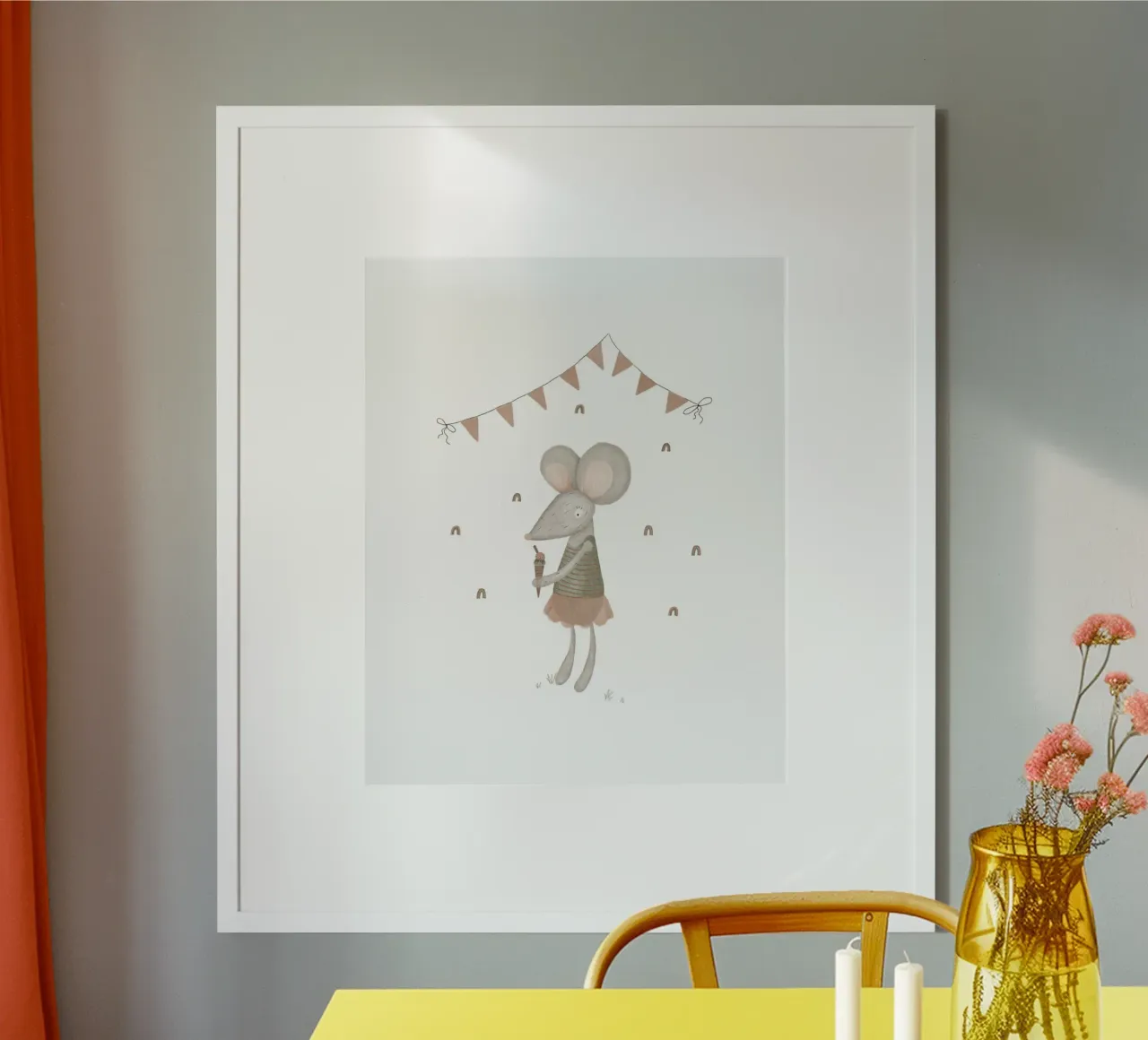 Rosa & graue Mireille Maus mit Eiscreme Kunst Poster von Urchin Bay Art