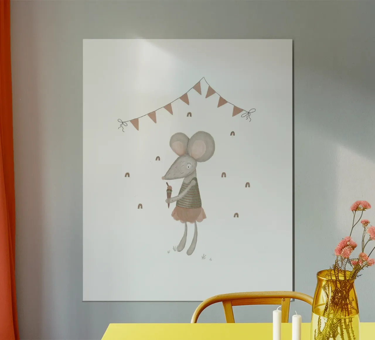 Rosa & graue Mireille Maus mit Eiscreme Kunst Poster von Urchin Bay Art