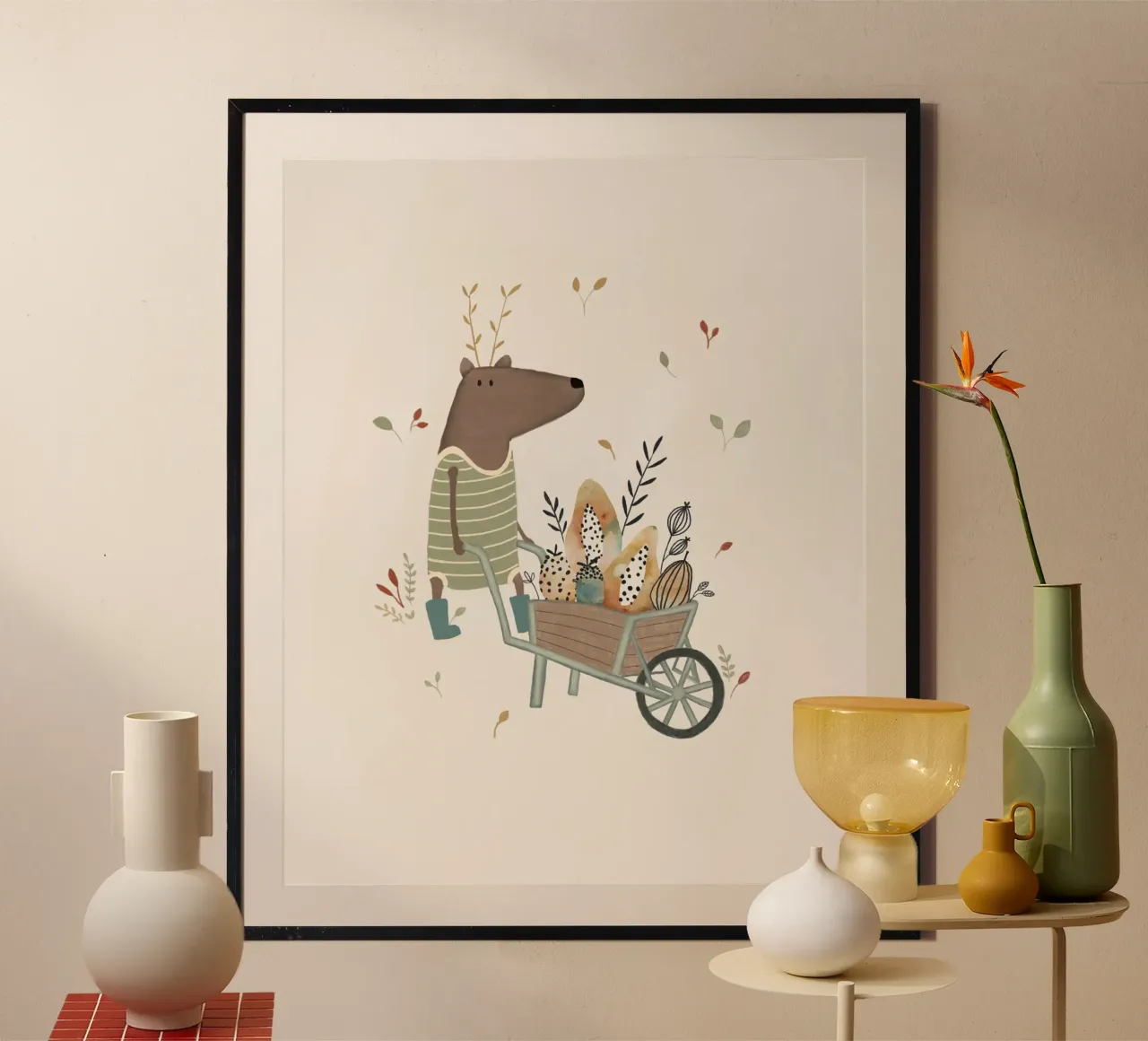 Woodland Deer Gardener Kunstdruk poster met aluminium frame van Urchin Bay Art