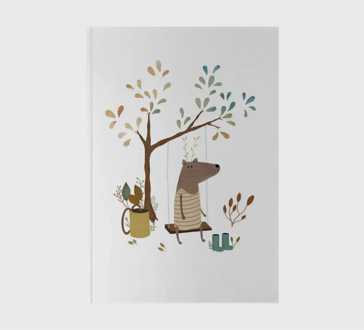 Whimsical Moose on a Swing Art Print notebook by Urchin Bay Art