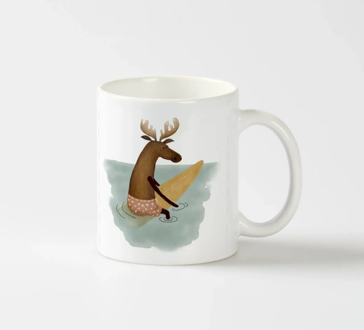 Whimsical Surfing Moose kunstdruk keramische mok van Urchin Bay Art