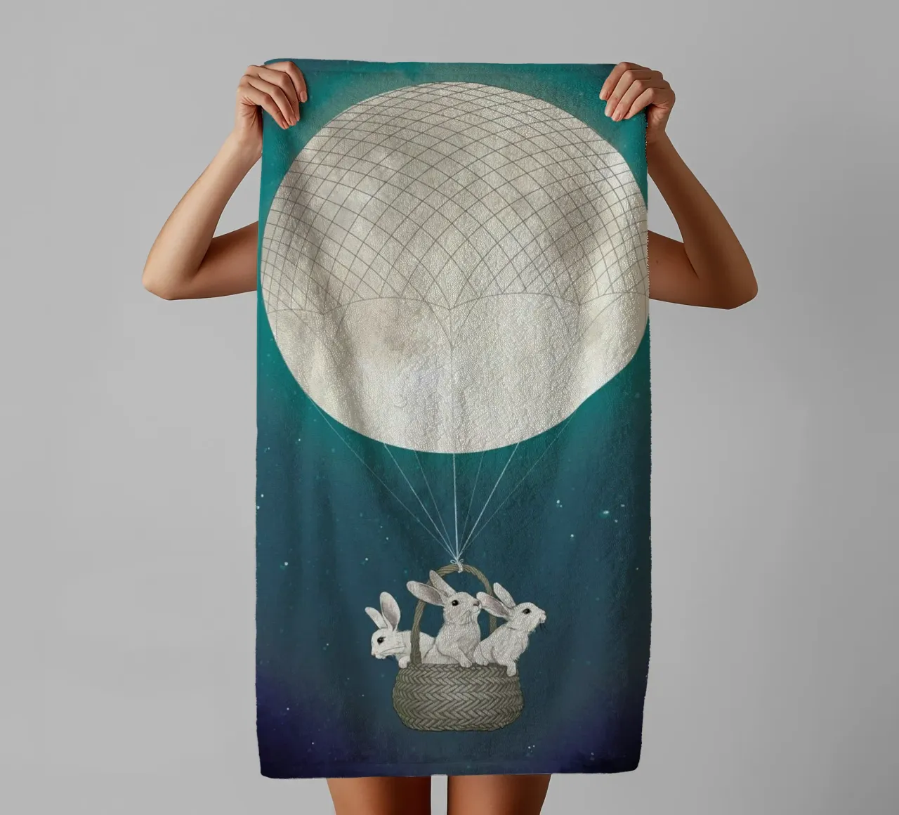 Moon Bunnies towel by Laura Graves