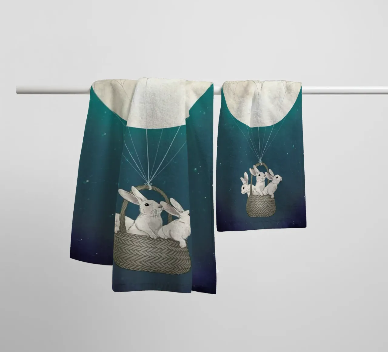 Moon Bunnies towel by Laura Graves
