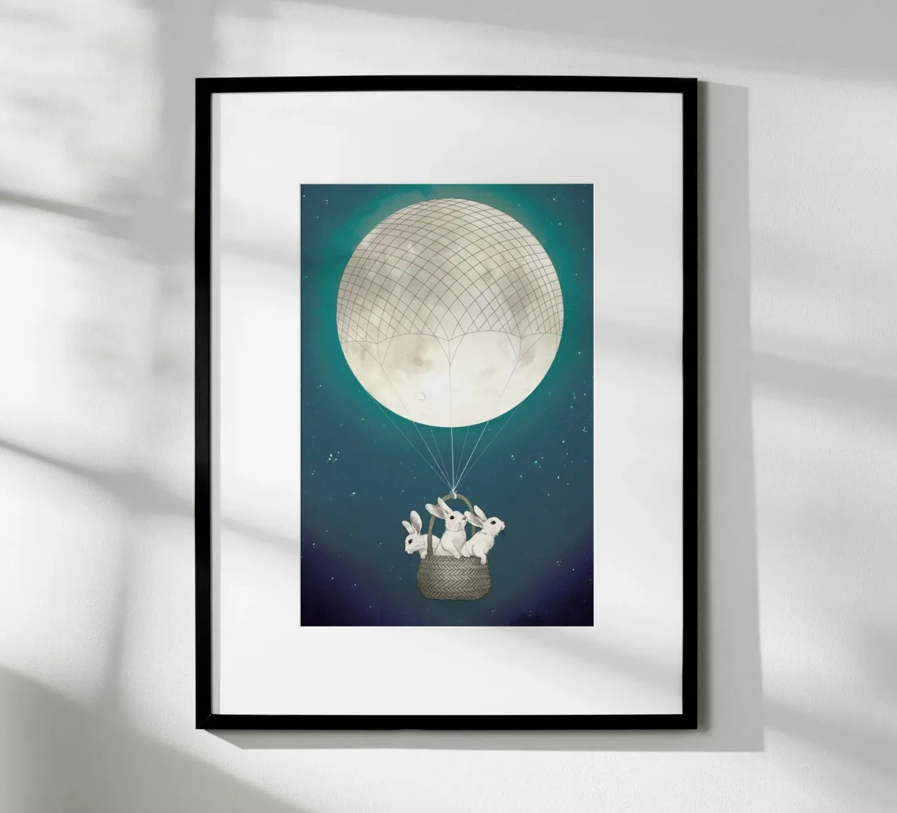 Moon Bunnies poster con telaio in legno da Laura Graves