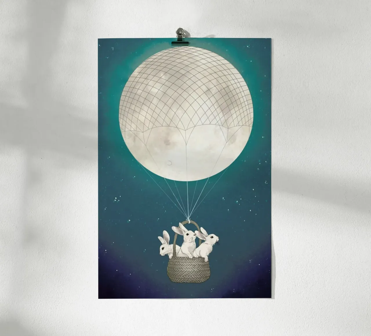 Moon Bunnies poster con telaio in legno da Laura Graves