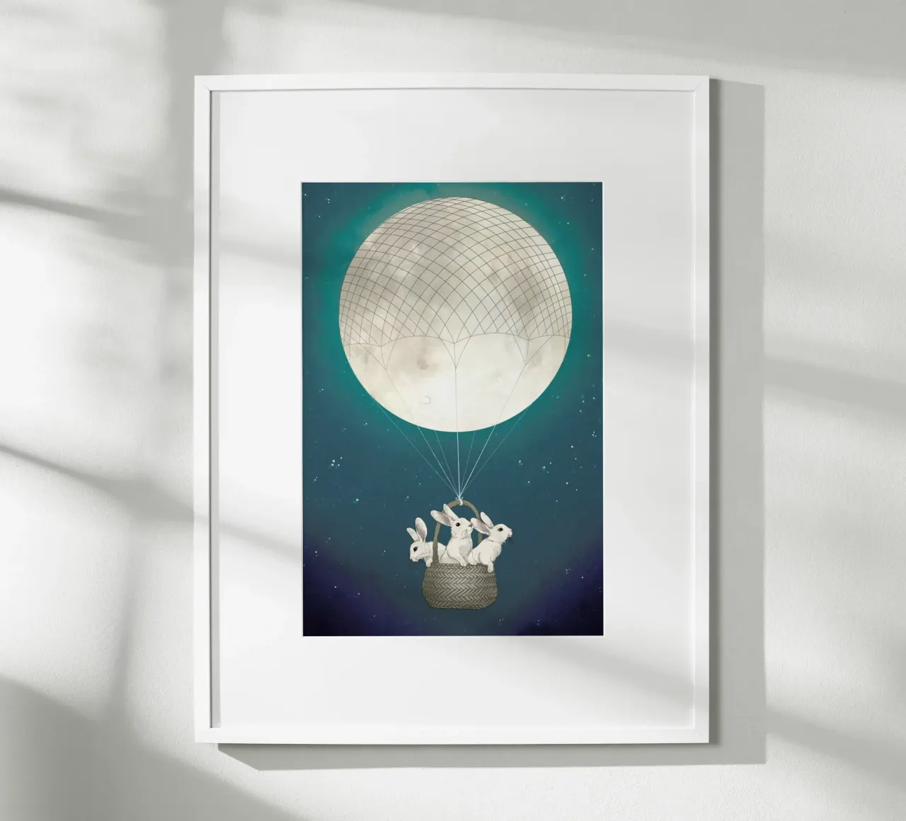 Moon Bunnies poster con telaio in legno da Laura Graves