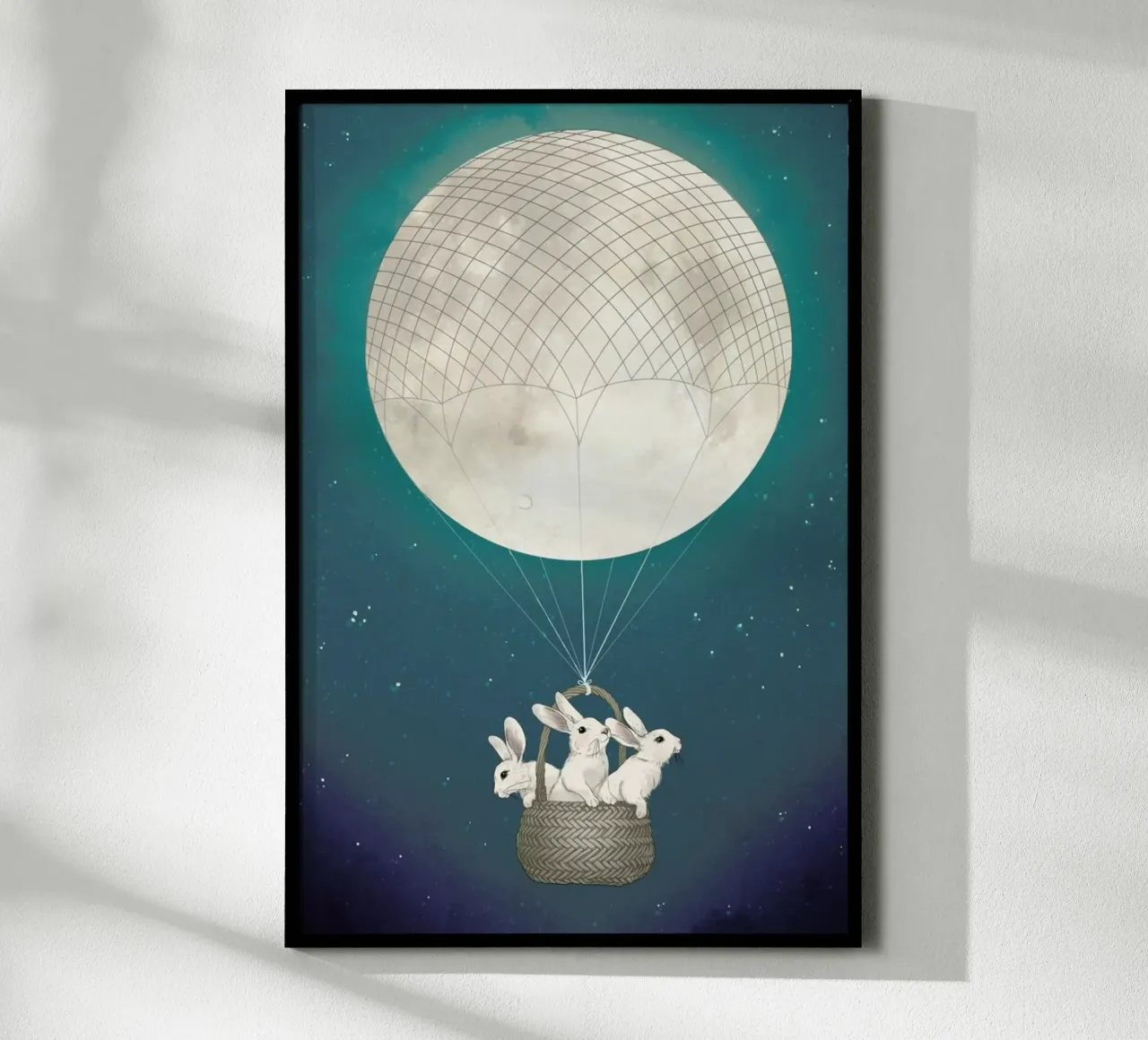 Moon Bunnies poster con telaio in legno da Laura Graves