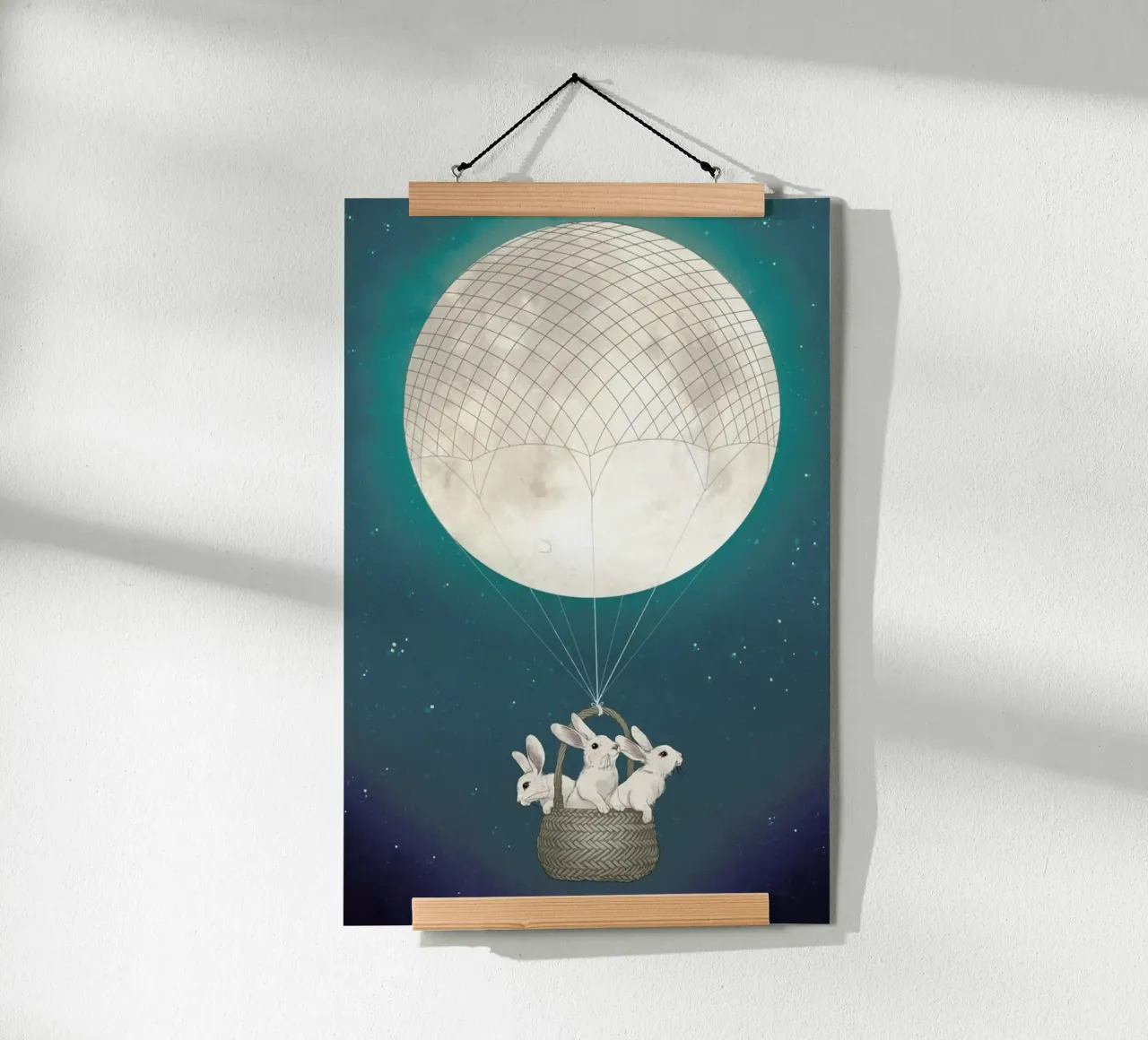 Moon Bunnies poster con telaio in legno da Laura Graves