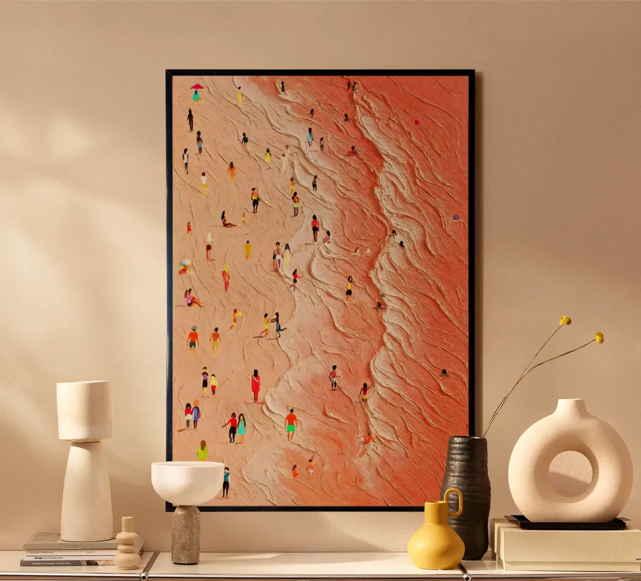 Golven en leven 2: Impressionistisch strandlandschap poster met aluminium frame van Kunst und Kontrast