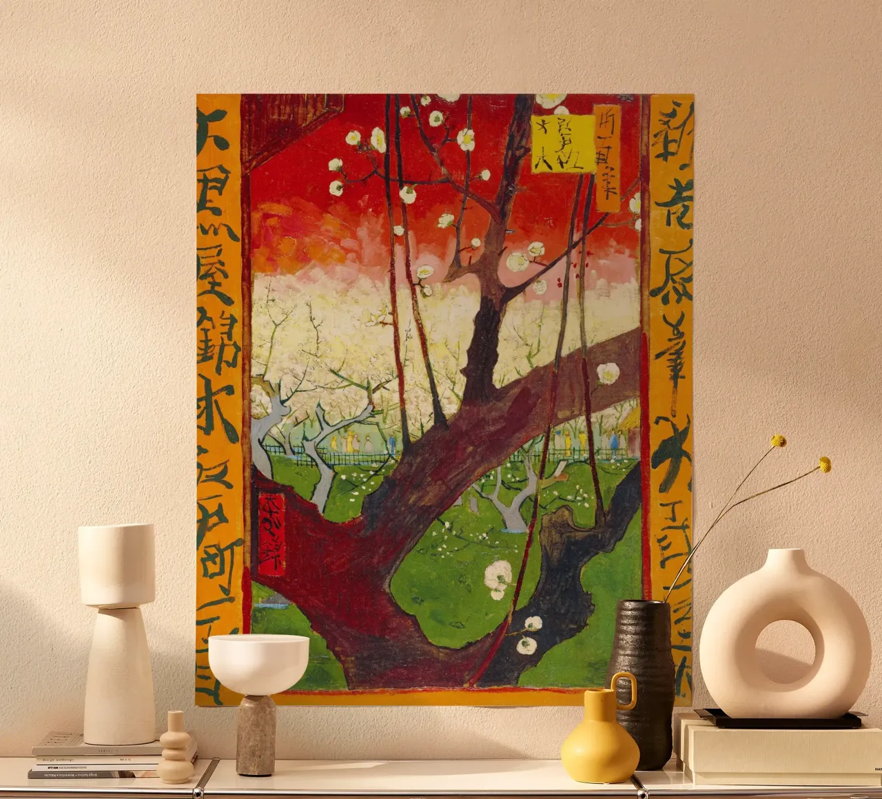 Il frutteto di prugne in fiore di Vincent van Gogh (dopo Hiroshige) poster con telaio in legno da Van Gogh Prints