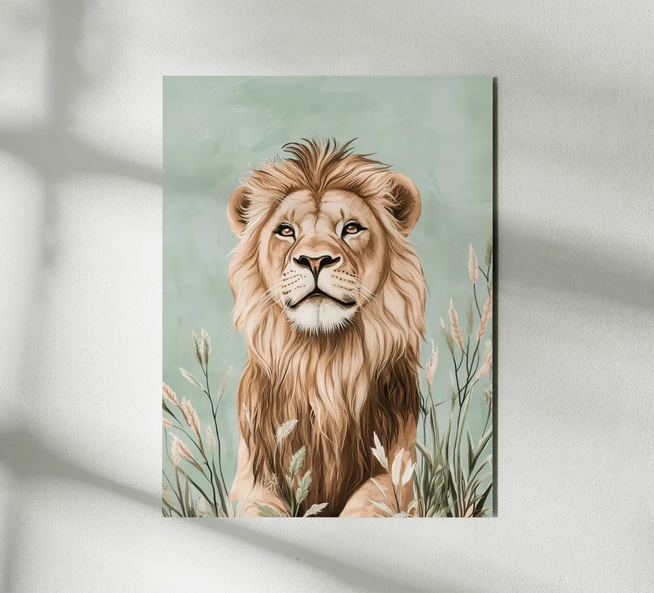 Lion majestueux dans un souffle de verdure alu-dibond by Moodwall