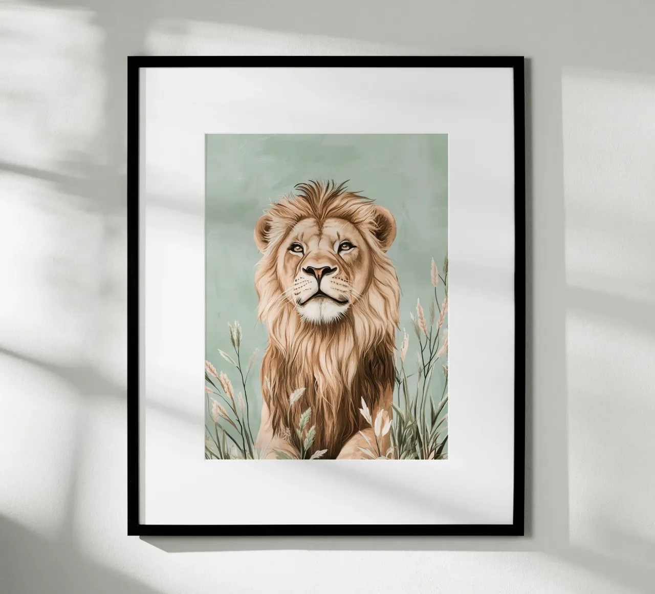 Lion majestueux dans un souffle de verdure poster by Moodwall