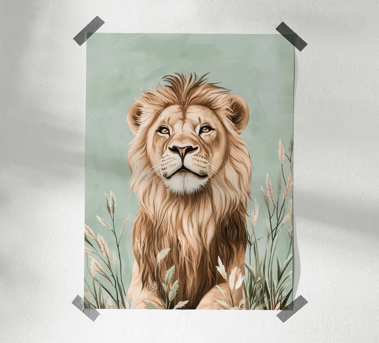 Lion majestueux dans un souffle de verdure poster by Moodwall