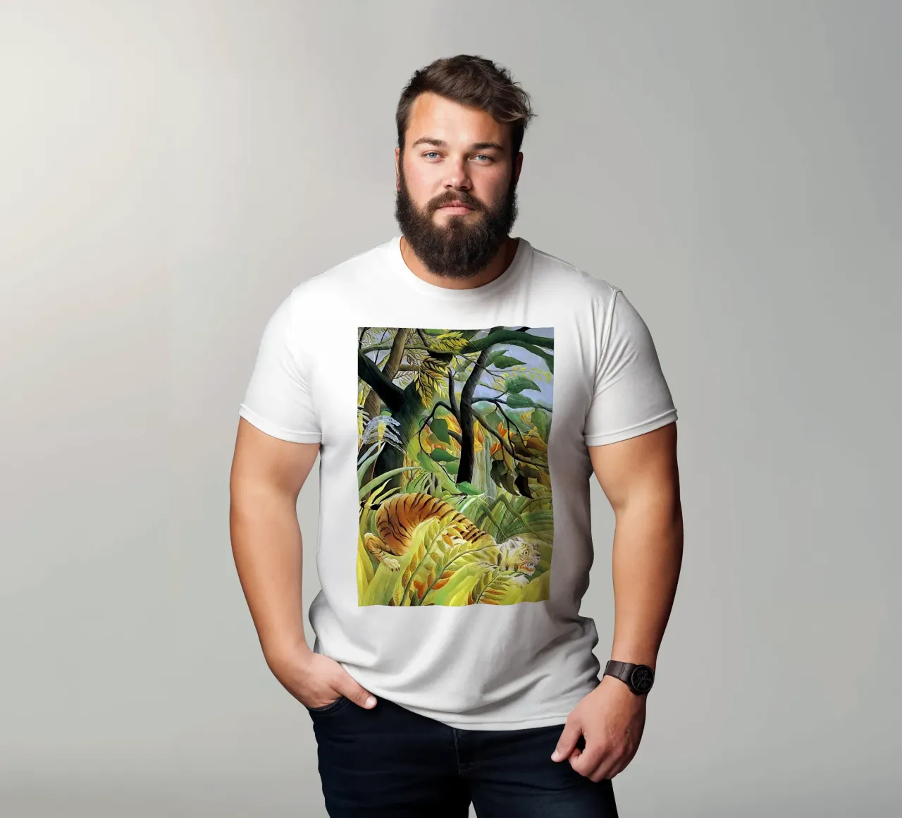Tigre in una tempesta tropicale di Henri Rousseau t-shirt da tokovictory