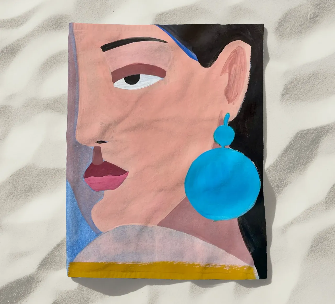 Portrait Blue Earring beach towel by Isabel Junghans-Bichler