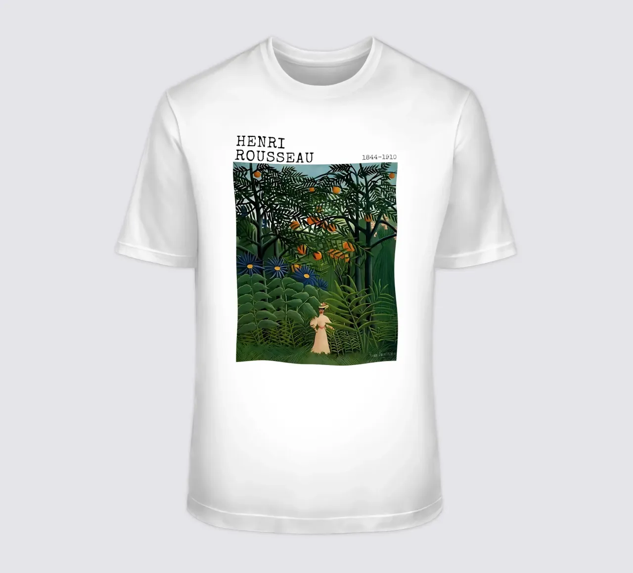 Donna che cammina in una foresta esotica di Henri Rousseau t-shirt da tokovictory