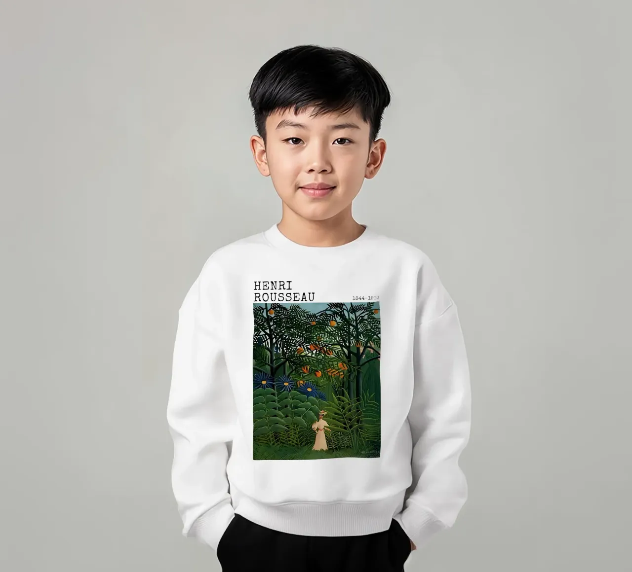 Donna che cammina in una foresta esotica di Henri Rousseau felpa bambino da tokovictory