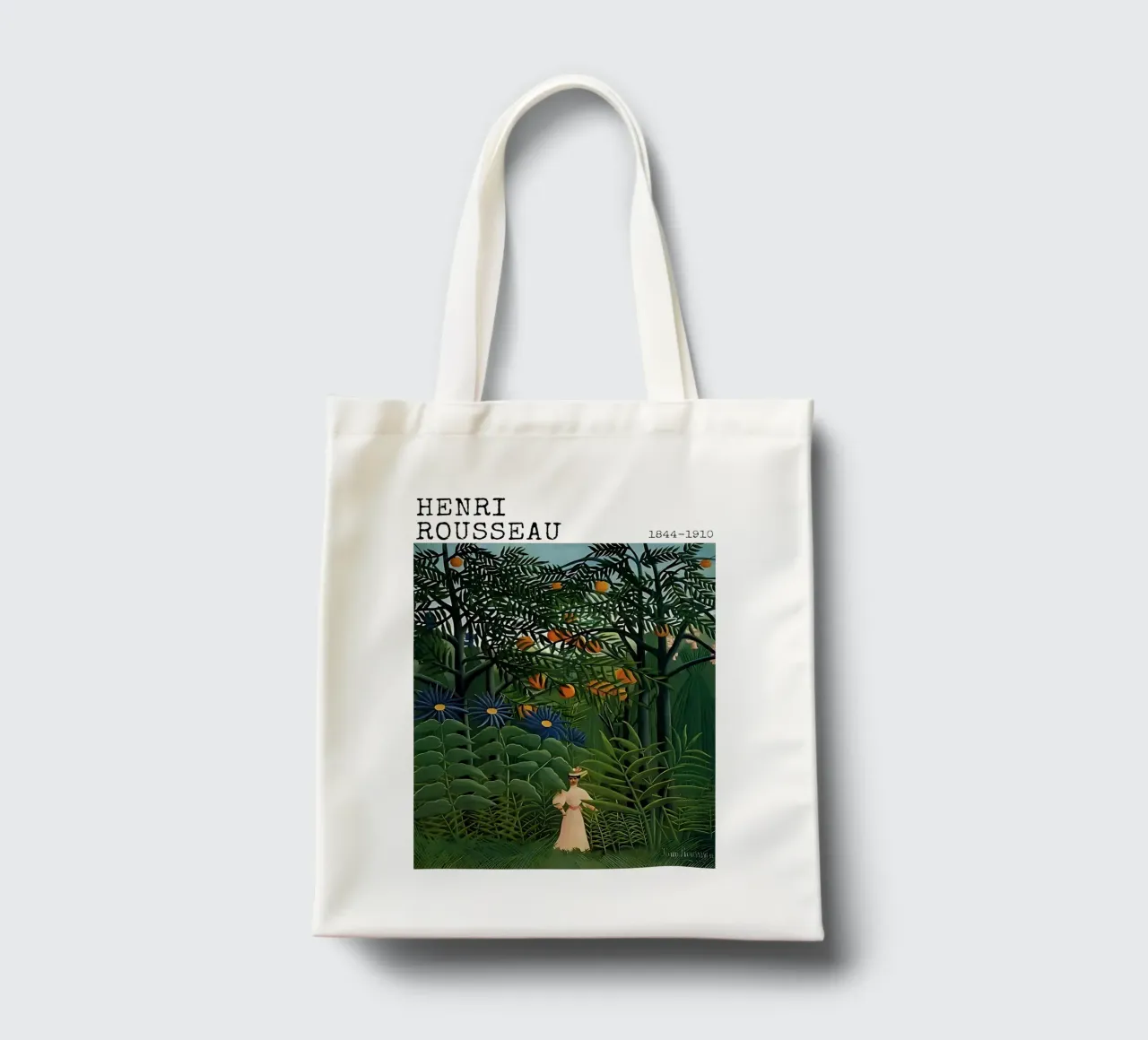 Donna che cammina in una foresta esotica di Henri Rousseau borsa in juta da tokovictory