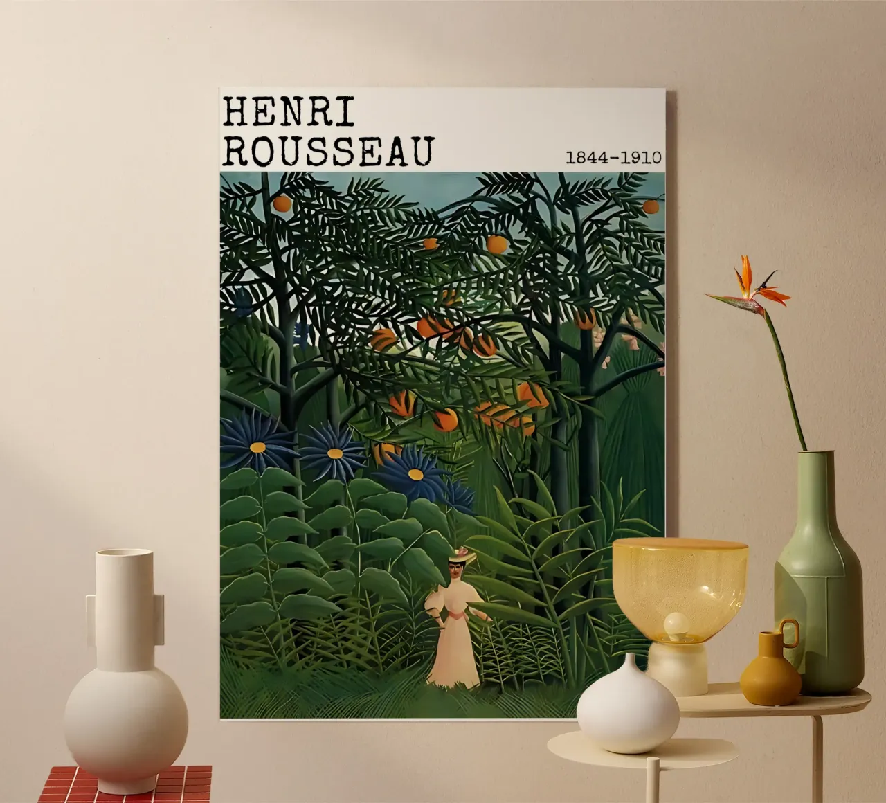 Donna che cammina in una foresta esotica di Henri Rousseau plexiglass da tokovictory