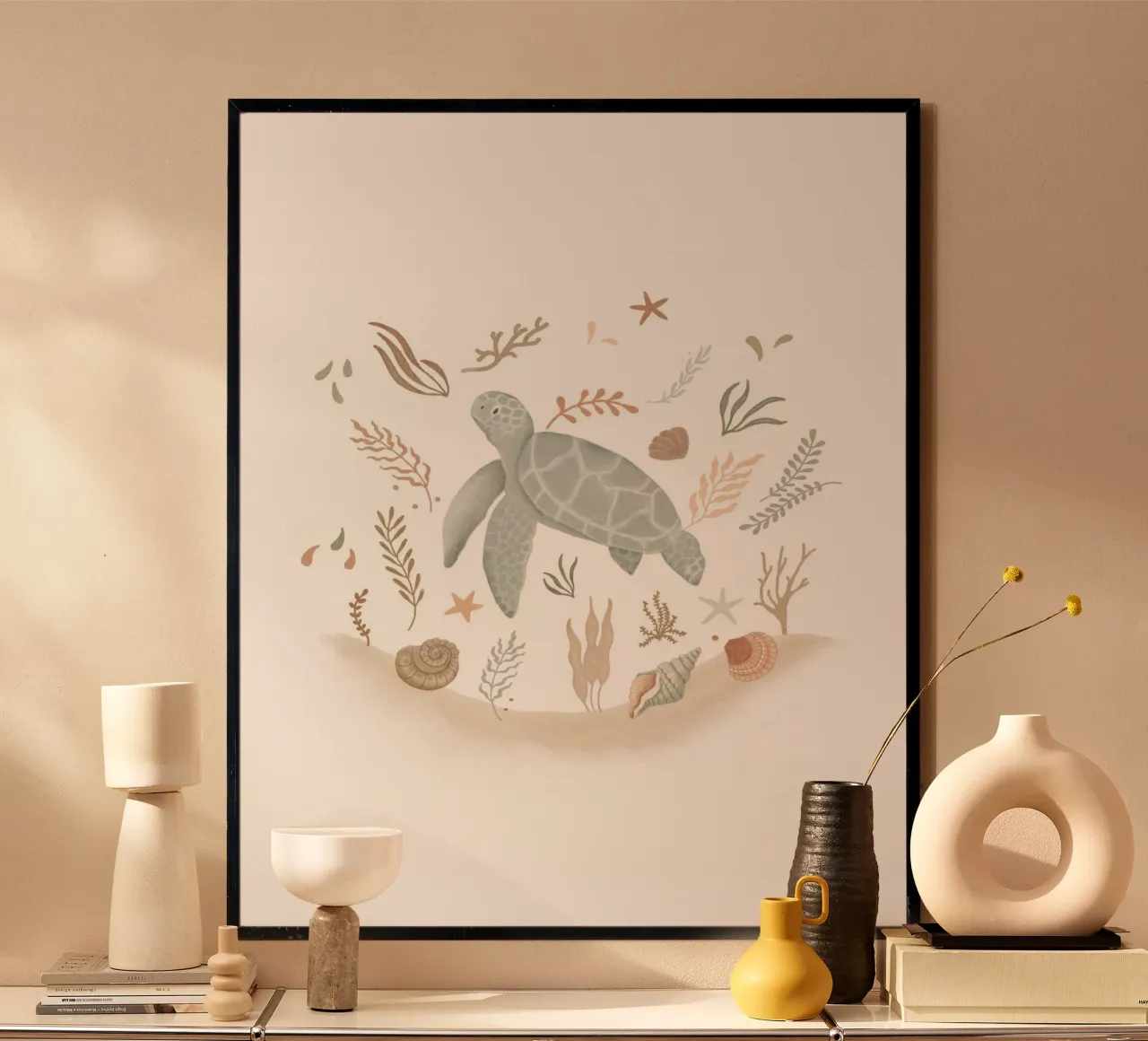 Tortue de mer douce dans un récif neutre - Décoration de plage et d'océan hahnemühle de Urchin Bay Art