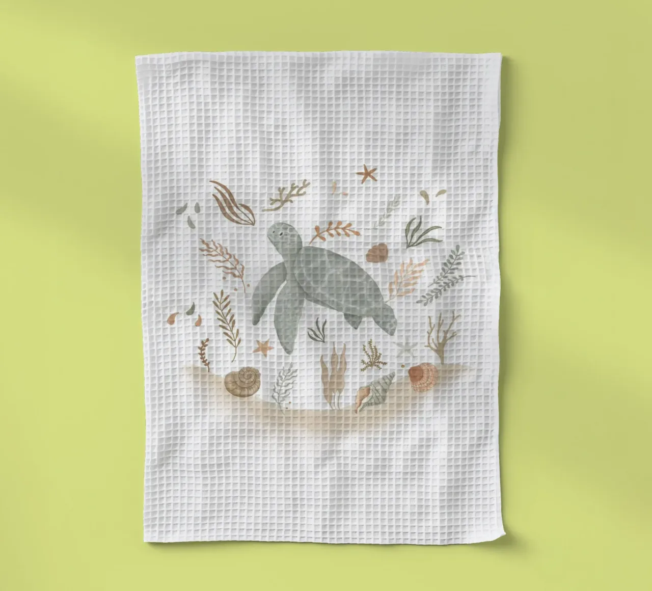 Tortue de mer douce dans un récif neutre - Décoration de plage et d'océan torchon de Urchin Bay Art