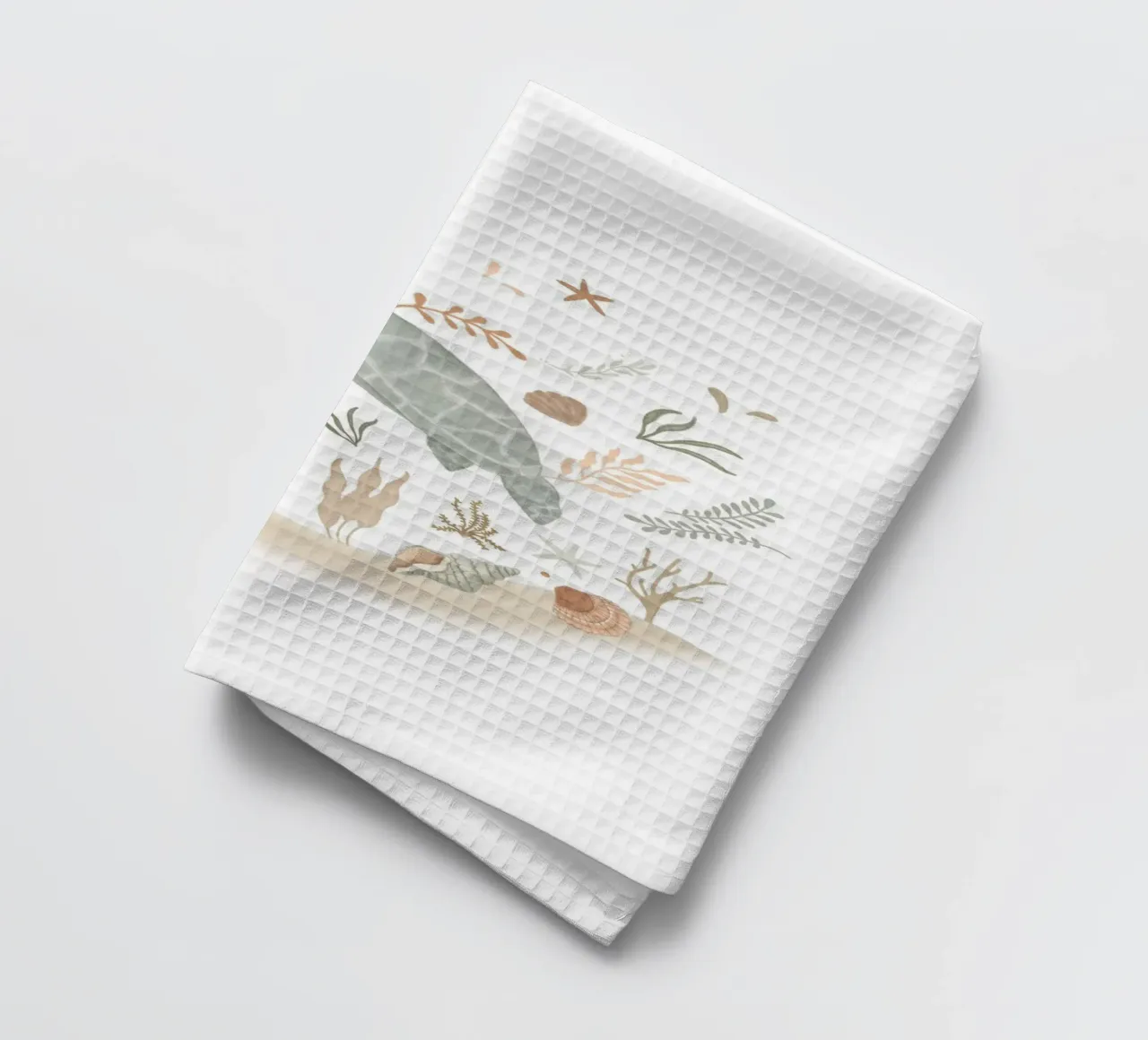 Tortue de mer douce dans un récif neutre - Décoration de plage et d'océan torchon de Urchin Bay Art