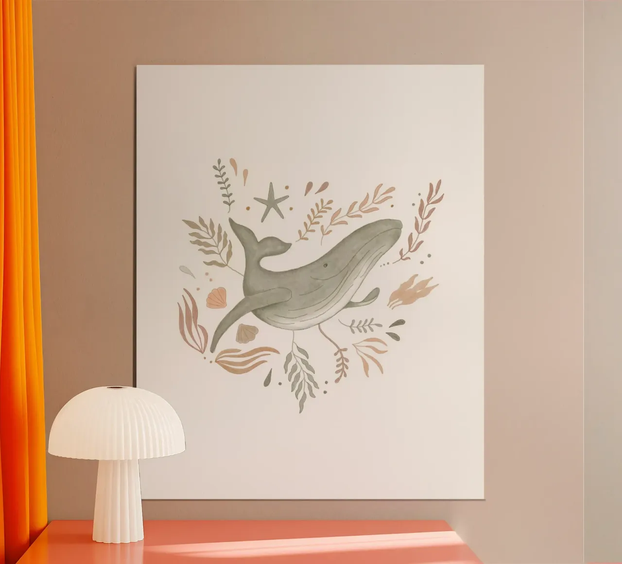 Neutral Whale with Ocean Botanicals hahnemühle by Urchin Bay Art